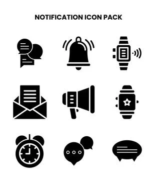 Notification Glyph Icons Pack Stock Illustration