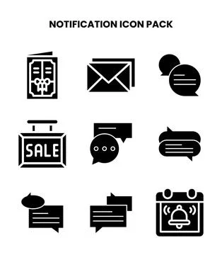 Notification Glyph Icons Pack Stock Illustration