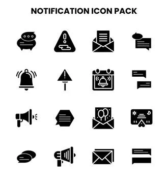 Notification Glyph Set Icons Pack Stock Illustration
