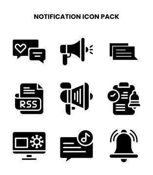 Notification Glyph Vector Icons Pack Stock Illustration