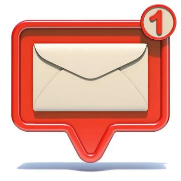 Notification icon with envelope and number one 3D Notification icon with e... Stock Photos