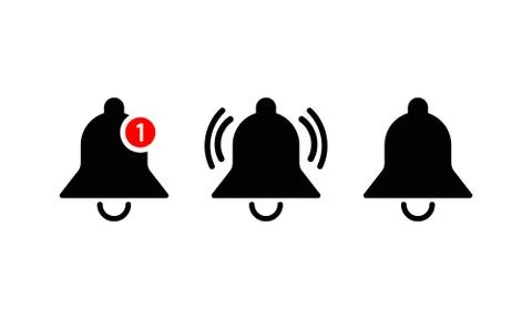 Notification icon template in black or bell ring, alarm. Smartphone social me Stock Illustration