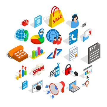 Notification icons set, isometric style Illustrazione stock