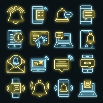 Notification icons set vector neon Stock Illustration