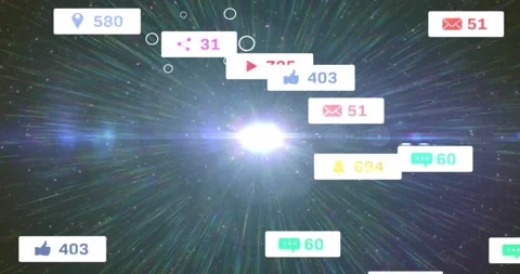 Notification icons spawning and racing outward after numbers emerging to show Stock Footage 317593351