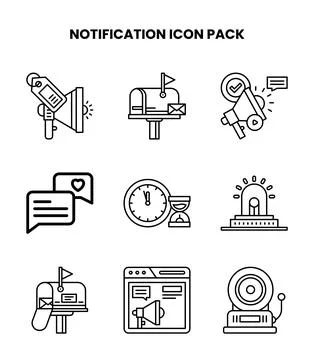 Notification Line Bundle Icons Pack Stock Illustration