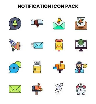 Notification Lineal Color Bundle Icons Pack Stock Illustration
