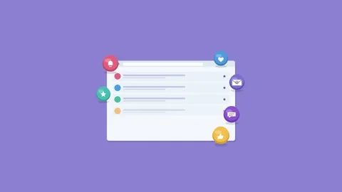 Notification list in browser with alerts and 3D icons, violet 動画素材 342598238