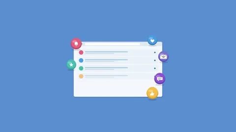Notification list in browser with alerts and 3D icons, blue 動画素材 342598311