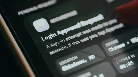 Notification of a login approval request on mobile phone screen Stock Footage 334413795