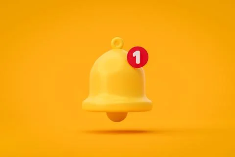 Notification message bell icon alert and alarm on yellow background Stock Illustration