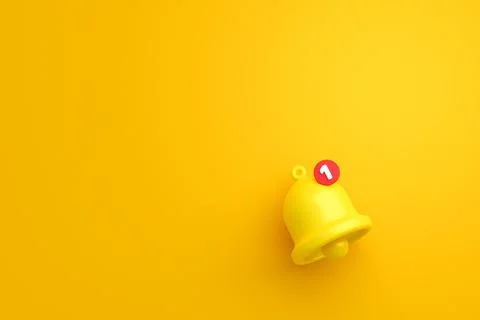 Notification message bell icon alert and alarm on yellow background Stock Illustration
