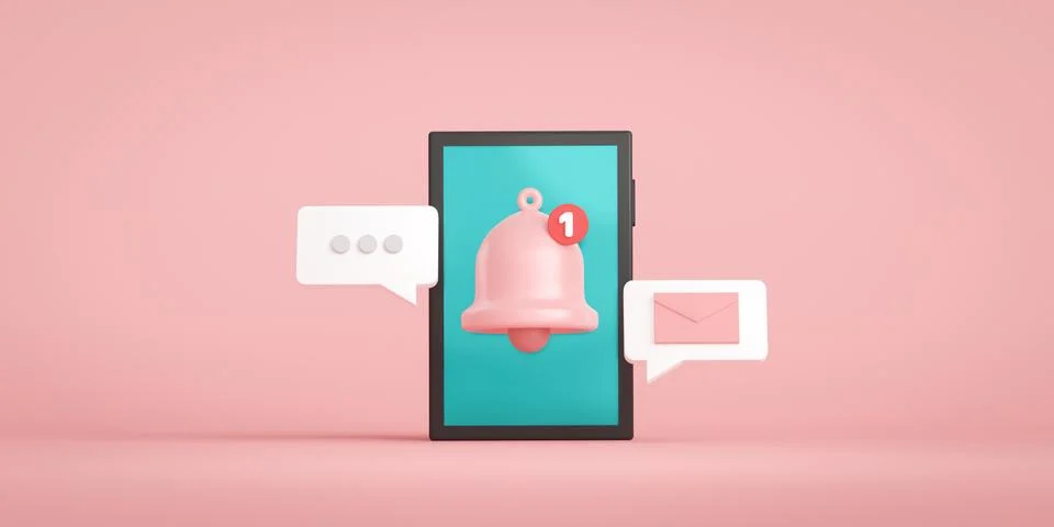 Notification message bell icon alert and alarm on pastel color background Stock Illustration