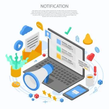 Notification message concept banner, isometric style Stock Illustration