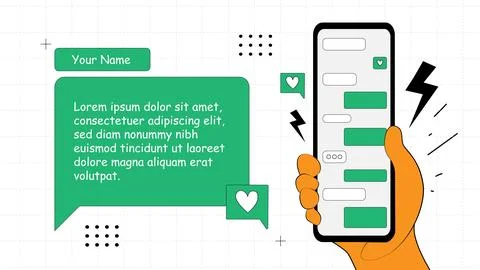 Notification message concept with hand holding the phone. Social networking.. Stock Illustration