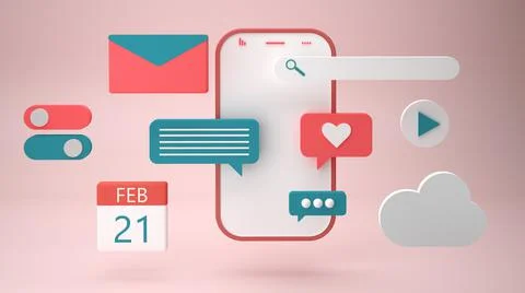 Notification message smartphone reminder 3D render illustration Stock Illustration