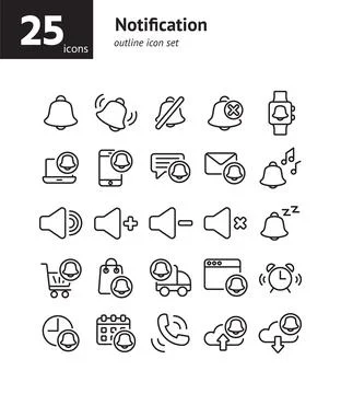 Notification outline icon set. Vector and Illustration. Stock Illustration