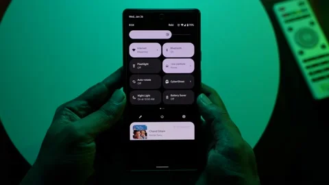 The notification panel of android 12 operating system Stock Footage 169685443