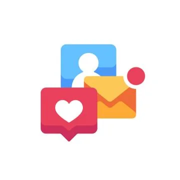 Notification pop-ups flat icon. E-mail and social media alerts Stock Illustration
