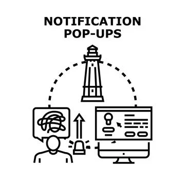 Notification pop ups guiding user attention online Stock Illustration