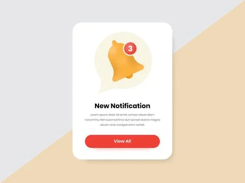 Notification popup design for web and mobile app with bell icon illustration Stock Illustration