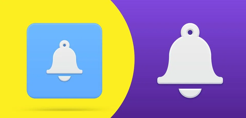 Notification ring bell simple 3d icon button set vector illustration. Alarm.. Illustrazione stock