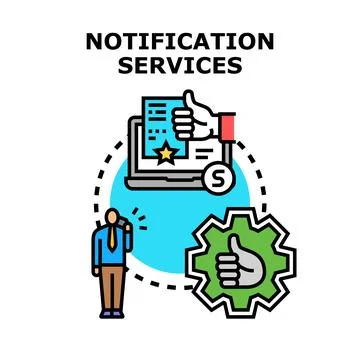 Notification services concept illustrating technology support and customer .. Stock Illustration