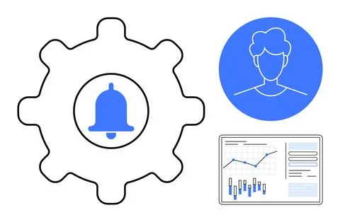 Notification Settings Concept with User Profile and Data Analytics Dashboard Illustrazione stock