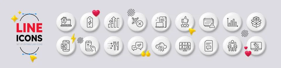 Notification, Swipe up and Comments line icons. For web app, printing. White Stock Illustration