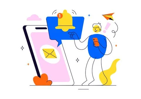Notification System Vector Illustration with Mobile Alerts Messages Icons U.. Stock Illustration