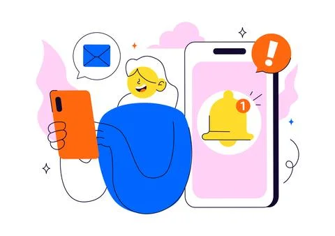 Notification System Vector Illustration with Mobile Alerts Messages Icons U.. Stock Illustration
