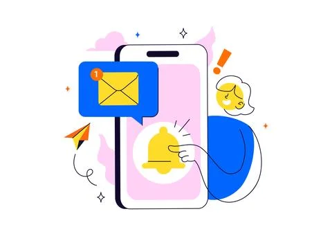 Notification System Vector Illustration with Mobile Alerts Messages Icons U.. Stock Illustration