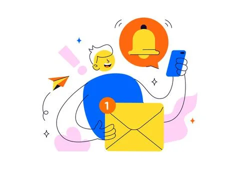 Notification System Vector Illustration with Mobile Alerts Messages Icons U.. Stock Illustration