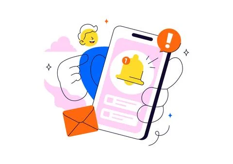 Notification System Vector Illustration with Mobile Alerts Messages Icons U.. Stock Illustration