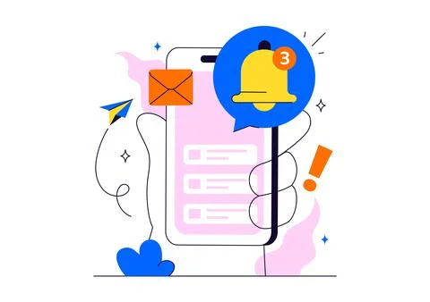 Notification System Vector Illustration with Mobile Alerts Messages Icons U.. Stock Illustration