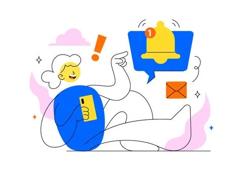 Notification System Vector Illustration with Mobile Alerts Messages Icons U.. Stock Illustration