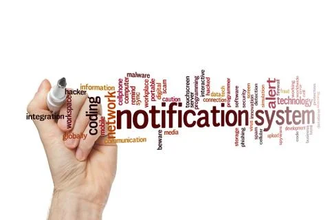 Notification system word cloud concept Stock Photos