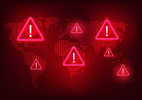 Notification technology A world map with an alert symbol representing a glo.. Stockillustratie