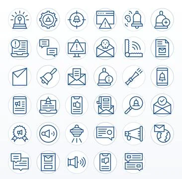 Notification Vector Graphics featuring 35 Regular Line Detail Enhanced 64x6.. Stock Illustration