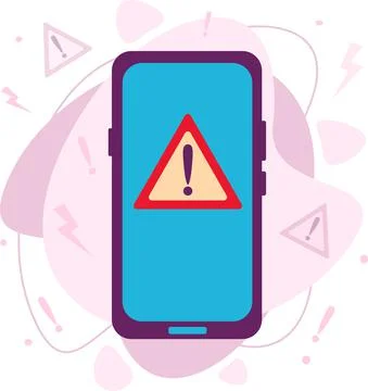 Notification of a warning with an exclamation mark on the smartphone. Stock Illustration