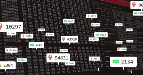 Notifications appearing on hex code terminal floating and clustering, showing Stockbeeldmateriaal 310325261