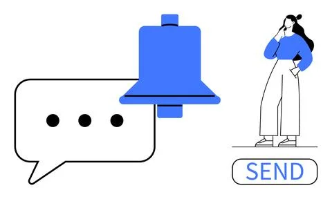 Notifications, communication, user interaction, message alerts, technology, d Illustrazione stock