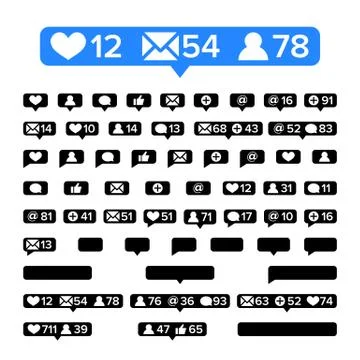 Notifications Icons Template Vector. Bubble notification icon set for following Stock Illustration