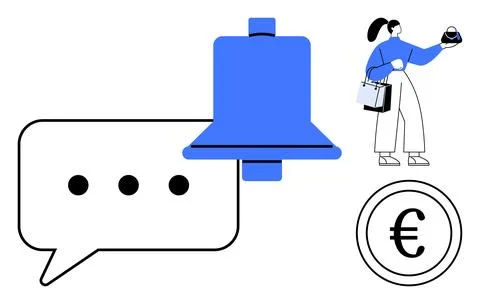Notifications, Messaging, and E-commerce Concept with Female Shopper Holdin.. Stock-Illustration