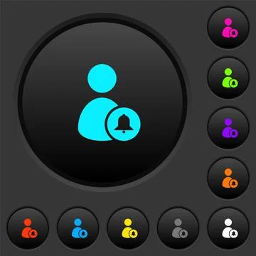 Notify user dark push buttons with color icons Stock Illustration