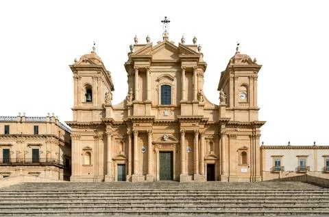 Noto Cathedral Isolated on White Background - Sicily Island Italy Stock Photos