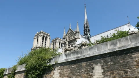 Notre Dame and old wall, Paris Video stock 51124855