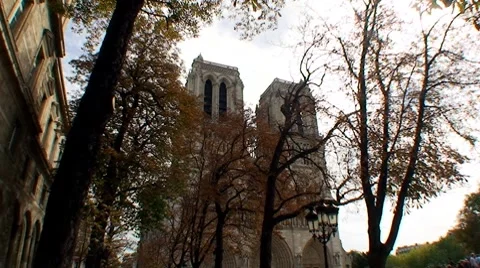 Notre Dame behind trees Stock Footage 8828182