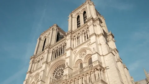 Notre Dame Cathedral Angled Front Doors Tilt Up To Belfry Bell Towers Paris Stock Footage 93406018