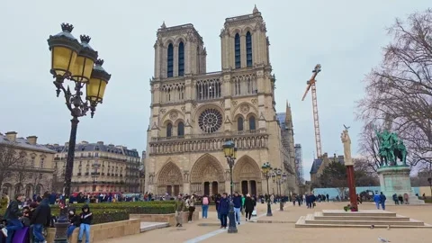 Notre-Dame Cathedral with bustling crowd, Paris, France. Hyperlapse, timelapse Stock Footage 304147920